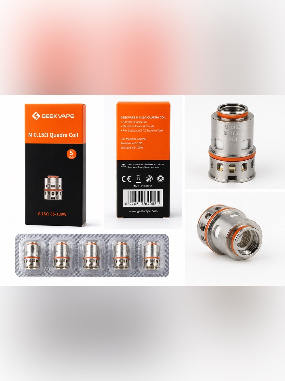 0.15Ω Quadra Coil Replacement - Silver with Orange Seal (5-Pack)